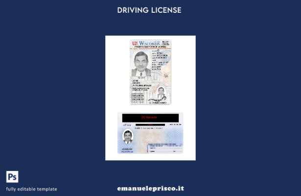 verified style Patente di guida USA Wisconsin stile verificato secondo il modello template